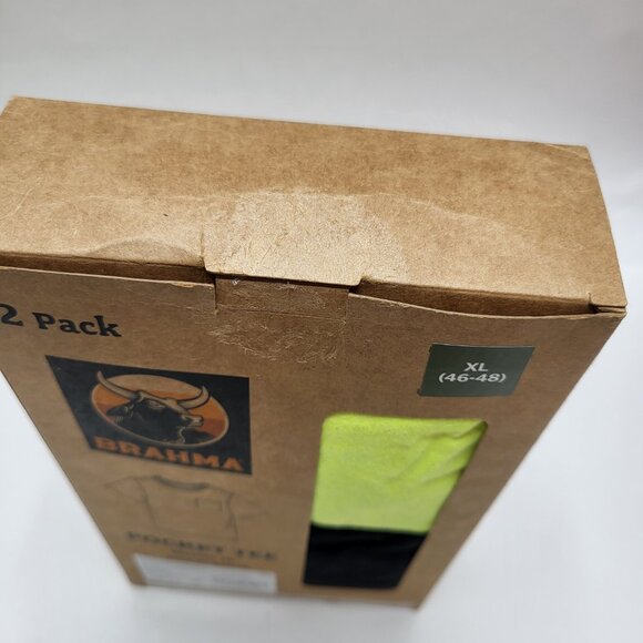 Brahma 2 Mens XL Pocket Shirts Crew Neck Relaxed Fit 1 Black & 1 Neon Yellow - Picture 3 of 3